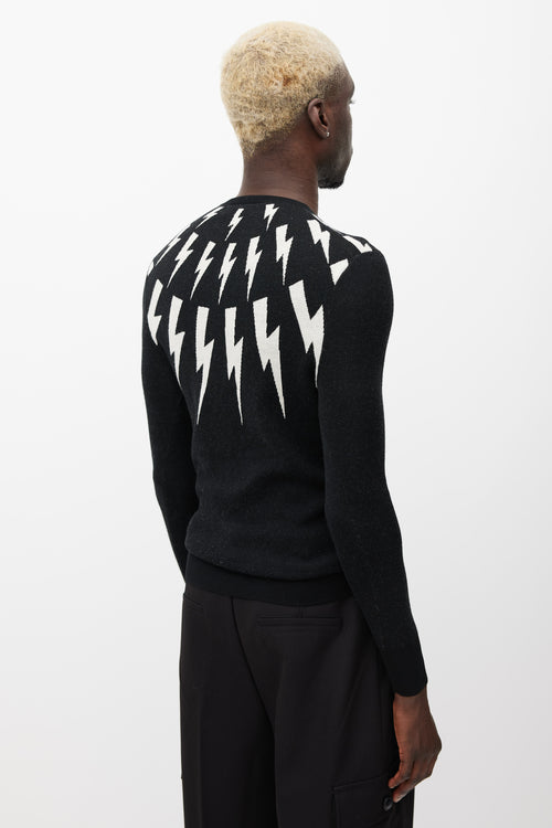 Neil Barrett Black 
White Lightning Bolt Knit Sweater