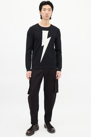 Neil Barrett Black 
White Lightning Bolt Sweater