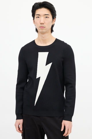 Neil Barrett Black 
White Lightning Bolt Sweater