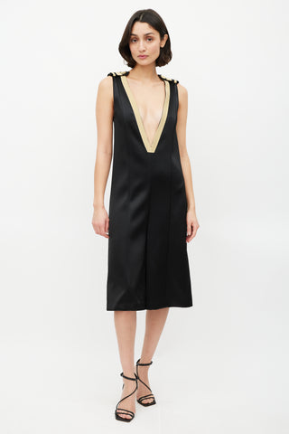 Neil Barrett Black 
Gold V-Neck Jumpsuit