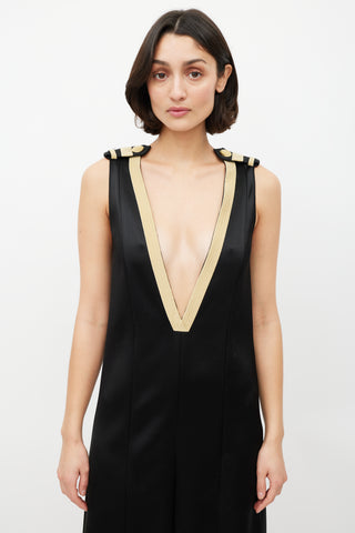 Neil Barrett Black 
Gold V-Neck Jumpsuit