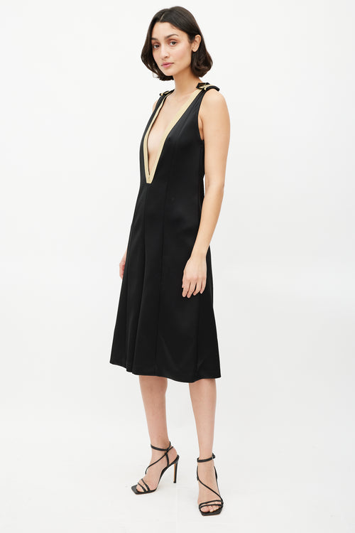 Neil Barrett Black 
Gold V-Neck Jumpsuit