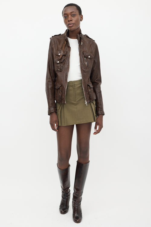 Neil Barrett Brown Leather Cargo Jacket