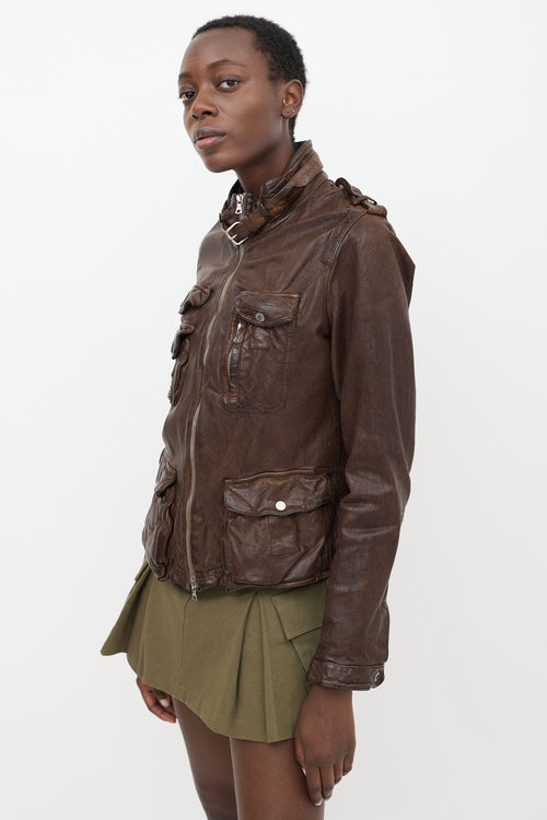 Neil Barrett Brown Leather Cargo Jacket