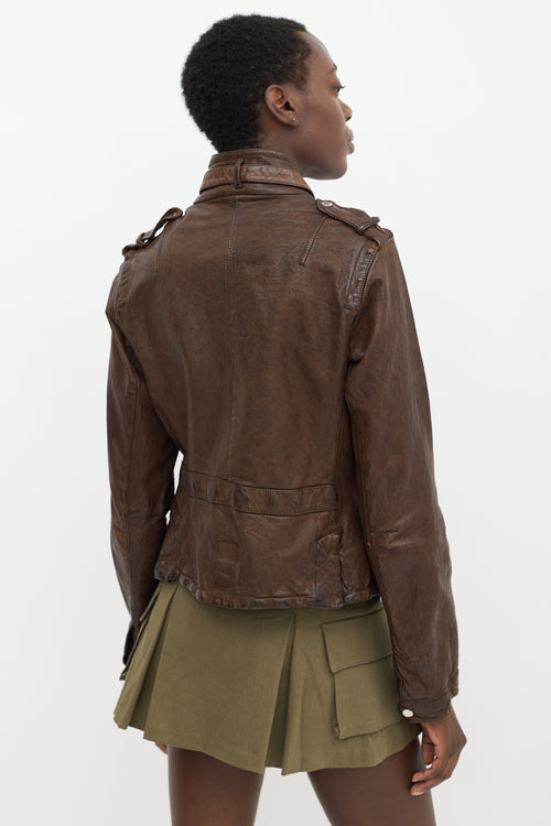 Neil Barrett Brown Leather Cargo Jacket