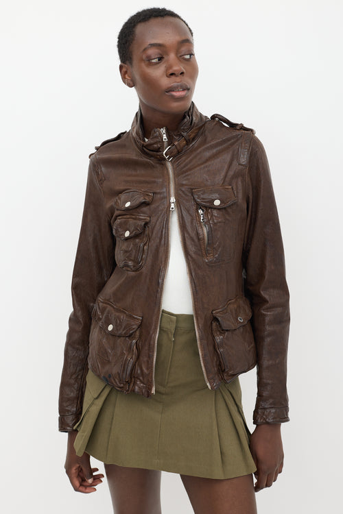 Neil Barrett Brown Leather Cargo Jacket