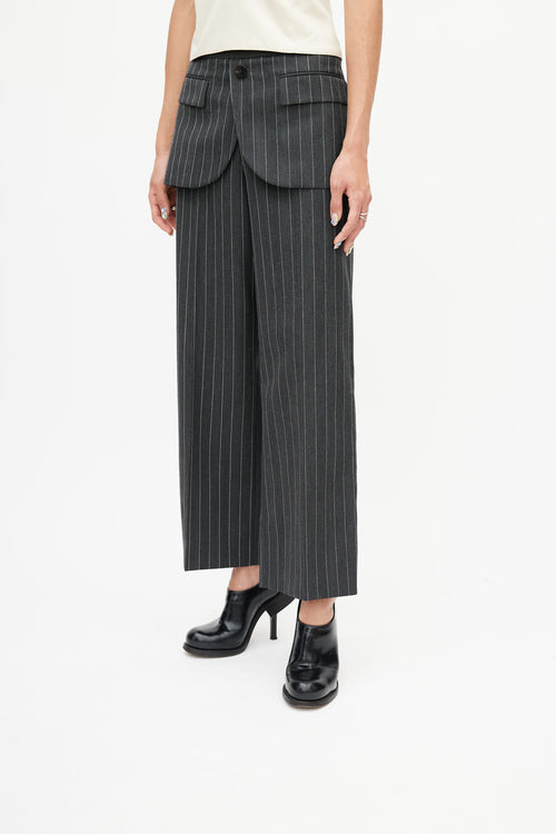 Neil Barrett Grey 
White Stripe Wide Leg Trouser