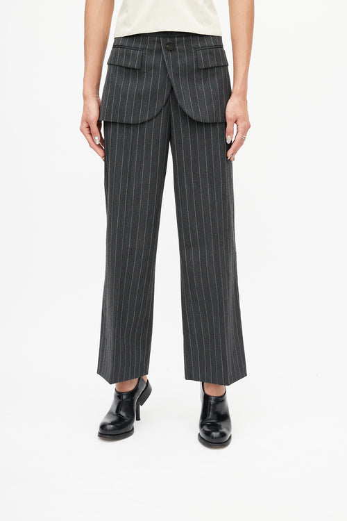 Neil Barrett Grey 
White Stripe Wide Leg Trouser