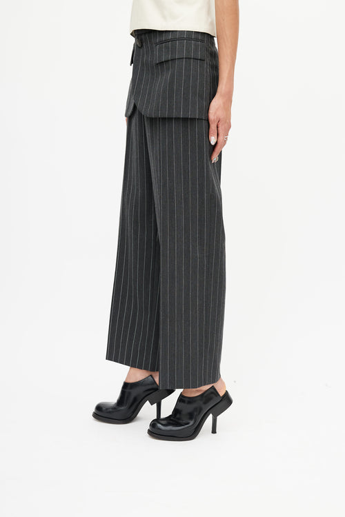 Neil Barrett Grey 
White Stripe Wide Leg Trouser