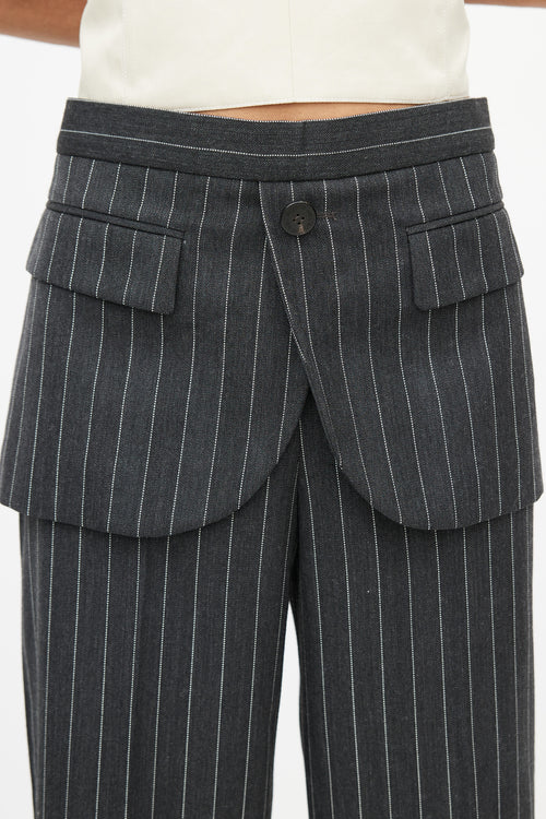 Neil Barrett Grey 
White Stripe Wide Leg Trouser