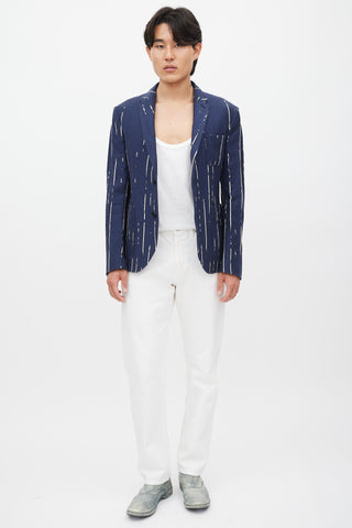 Neil Barrett Navy 
White Textured Woven Blazer