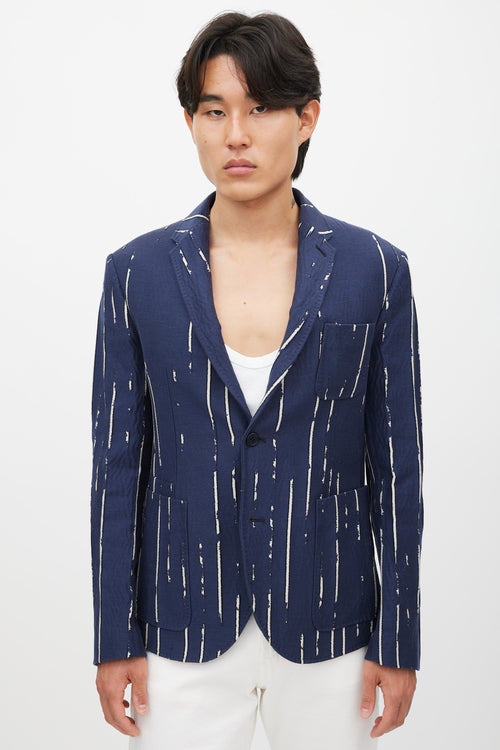 Neil Barrett Navy 
White Textured Woven Blazer