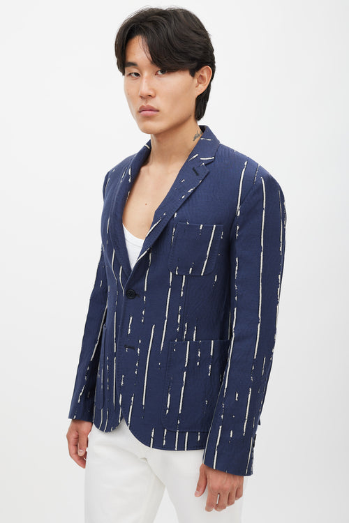 Neil Barrett Navy 
White Textured Woven Blazer