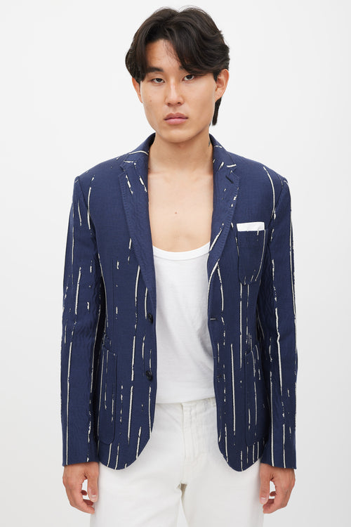 Neil Barrett Navy 
White Textured Woven Blazer