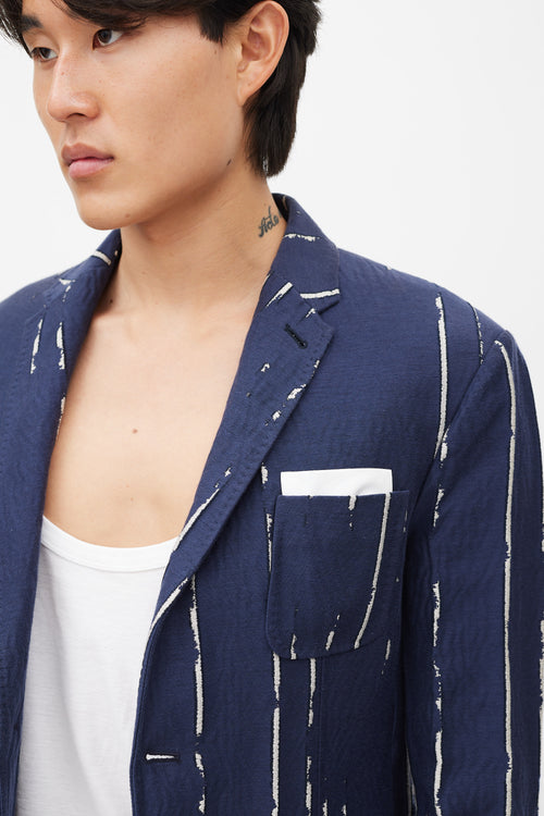 Neil Barrett Navy 
White Textured Woven Blazer