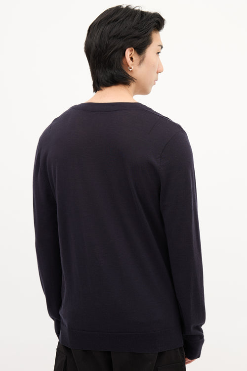 Neil Barrett Navy Wool Layered V-Neck Sweater