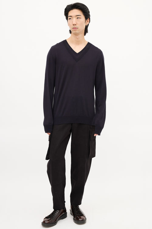 Neil Barrett Navy Wool Layered V-Neck Sweater