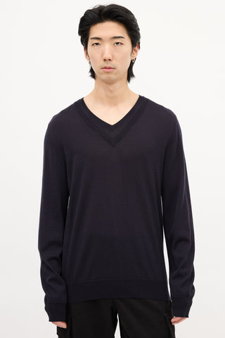 Neil Barrett Navy Wool Layered V-Neck Sweater