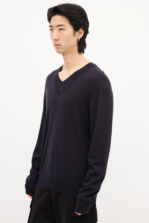 Neil Barrett Navy Wool Layered V-Neck Sweater