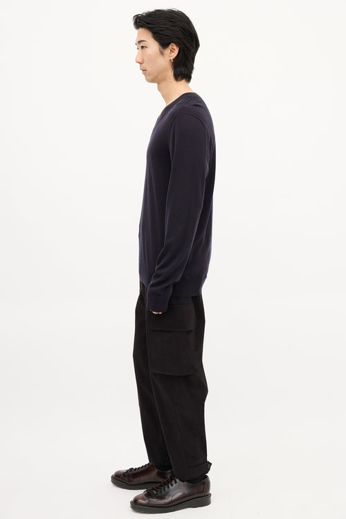 Neil Barrett Navy Wool Layered V-Neck Sweater