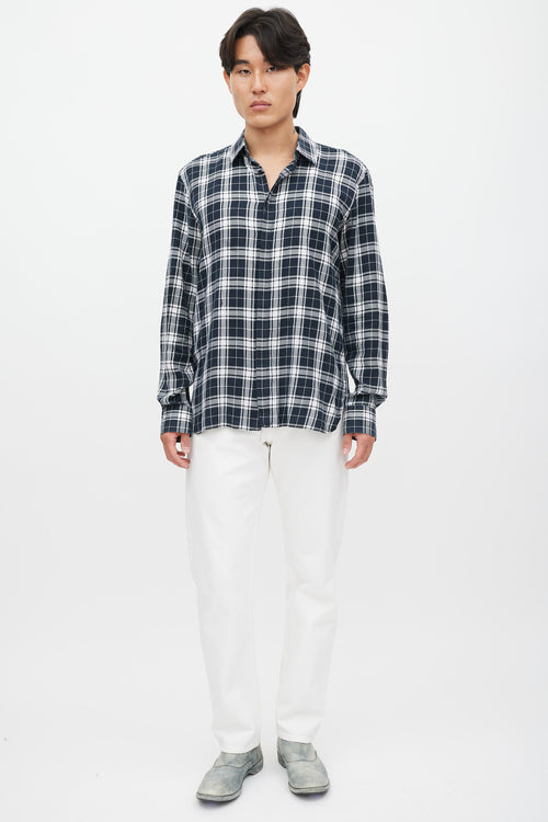 Neil Barrett White 
Green Plaid Shirt