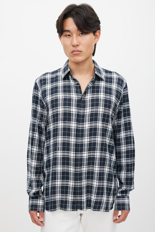 Neil Barrett White 
Green Plaid Shirt