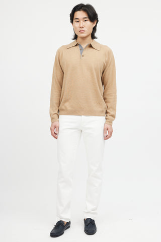 Neiman Marcus Beige Cashmere Knit Polo