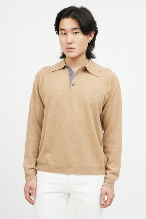 Neiman Marcus Beige Cashmere Knit Polo