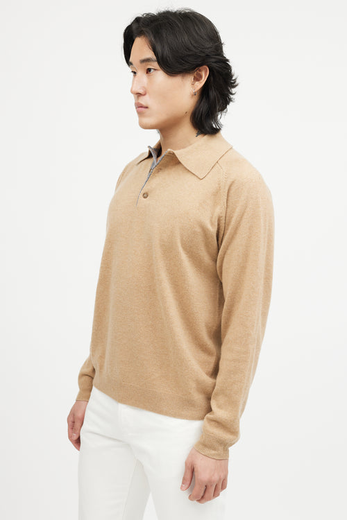 Neiman Marcus Beige Cashmere Knit Polo