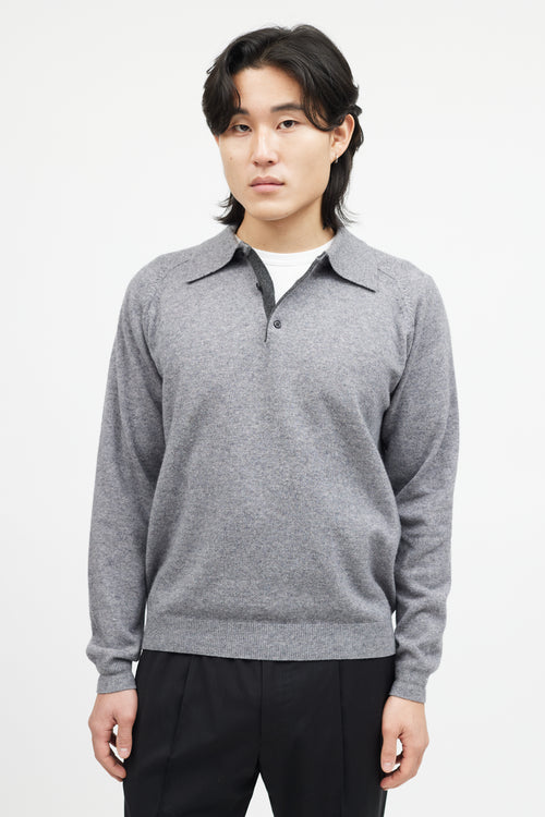 Neiman Marcus Grey Cashmere Knit Polo