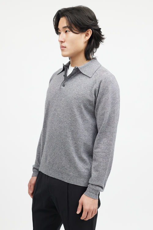 Neiman Marcus Grey Cashmere Knit Polo