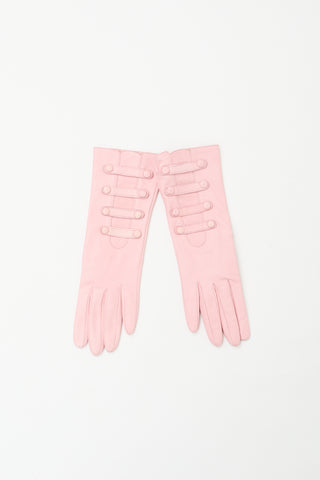 Neiman Marcus Pink Leather Buttoned Glove