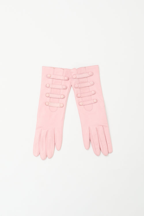 Neiman Marcus Pink Leather Buttoned Glove