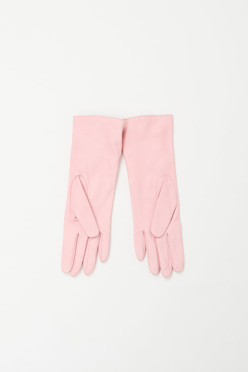 Neiman Marcus Pink Leather Buttoned Glove