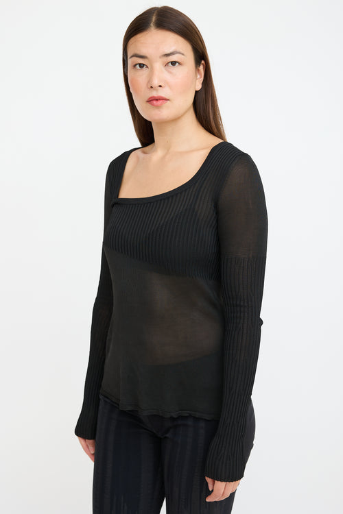 Nensi Dojaka Black Ribbed Cut Out Top