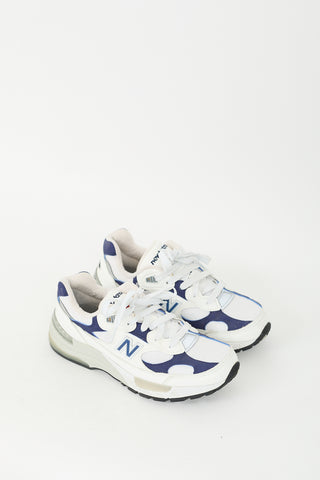 New Balance White 
Navy Leather 992 Sneaker