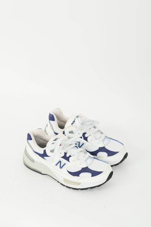 New Balance White 
Navy Leather 992 Sneaker