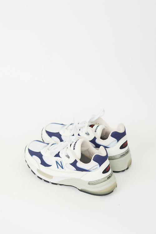 New Balance White 
Navy Leather 992 Sneaker