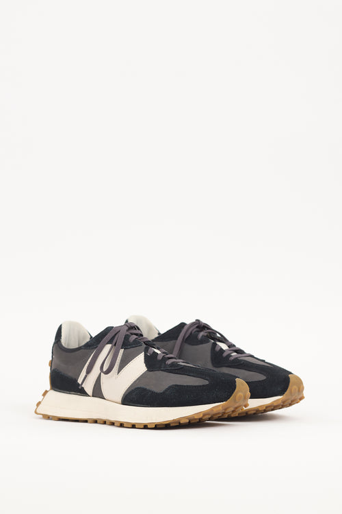 New Balance Black 
White Suede 
Nylon 327 Sneaker