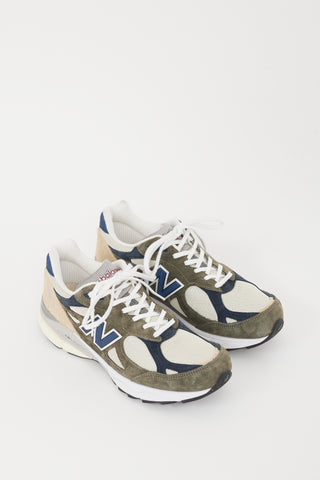 New Balance Beige 
Green Suede 990 Sneaker