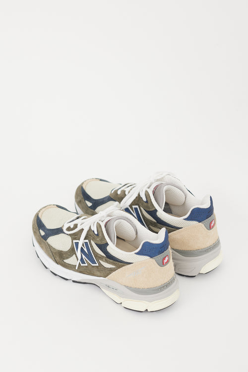 New Balance Beige 
Green Suede 990 Sneaker