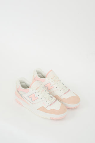 New Balance White 
Pink Leather 550 Sneaker