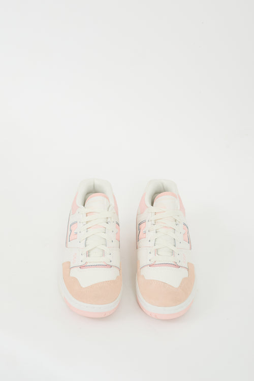 New Balance White 
Pink Leather 550 Sneaker