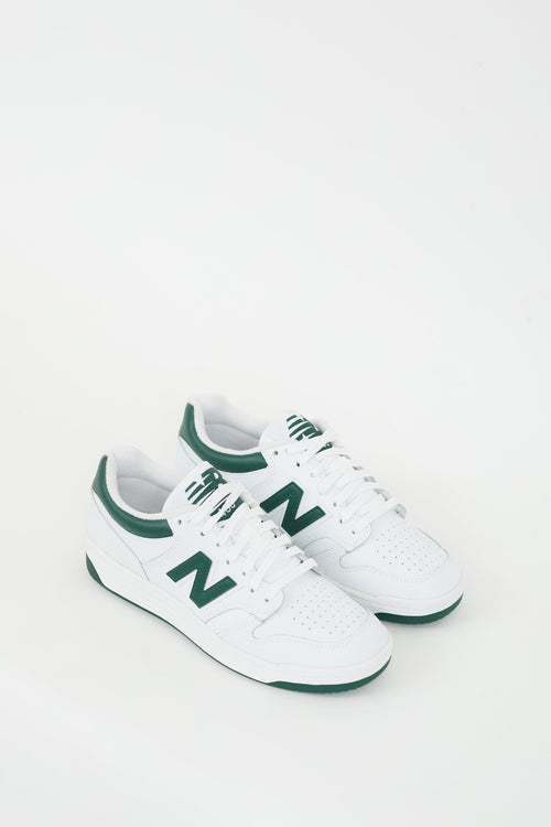 New Balance White 
Green Leather 480 Sneaker