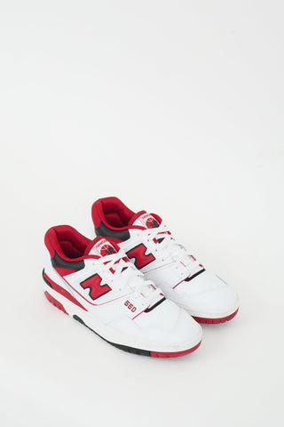 New Balance White 
Red Leather 550 Sneaker