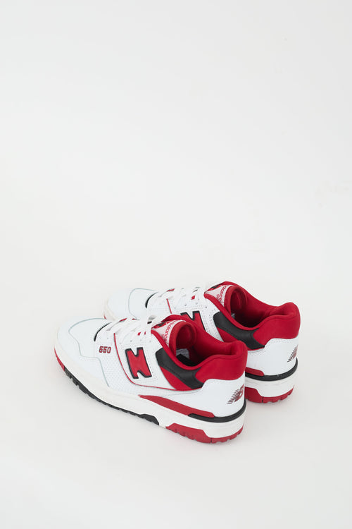 New Balance White 
Red Leather 550 Sneaker