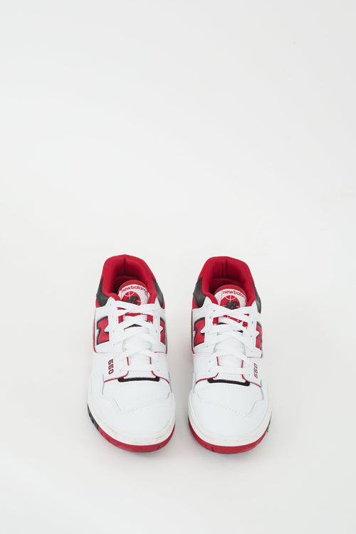 New Balance White 
Red Leather 550 Sneaker