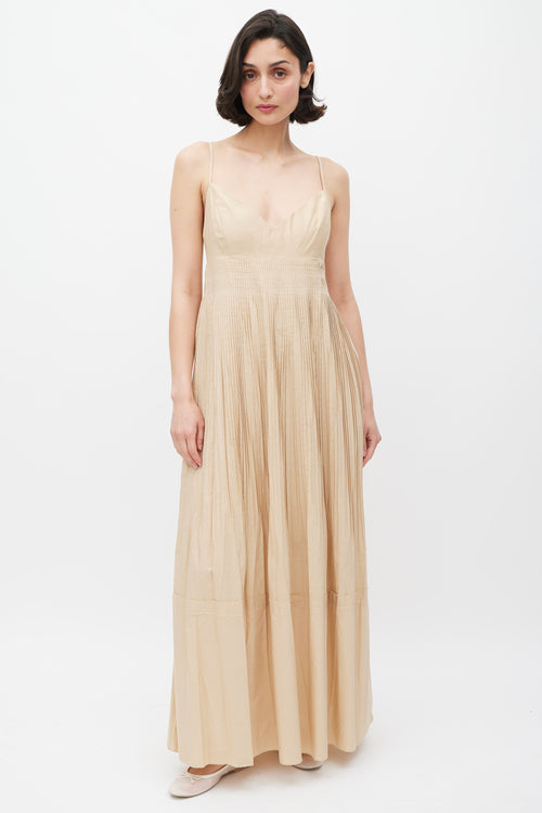 Nicholas Beige Pleated Tiered Dress