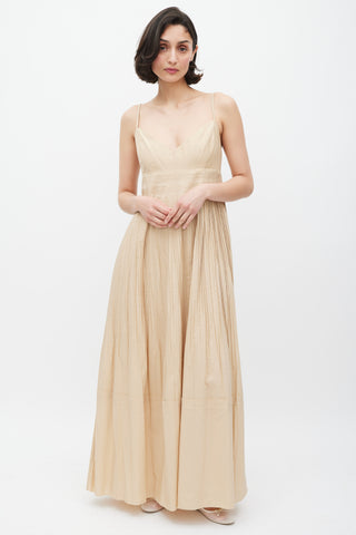 Nicholas Beige Pleated Tiered Dress