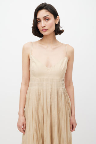 Nicholas Beige Pleated Tiered Dress